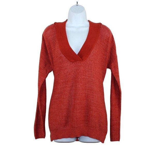 Sonoma Women's Sweater Rust (orange-red) hooded V-Neck Pull over lightweight M - Picture 1 of 8